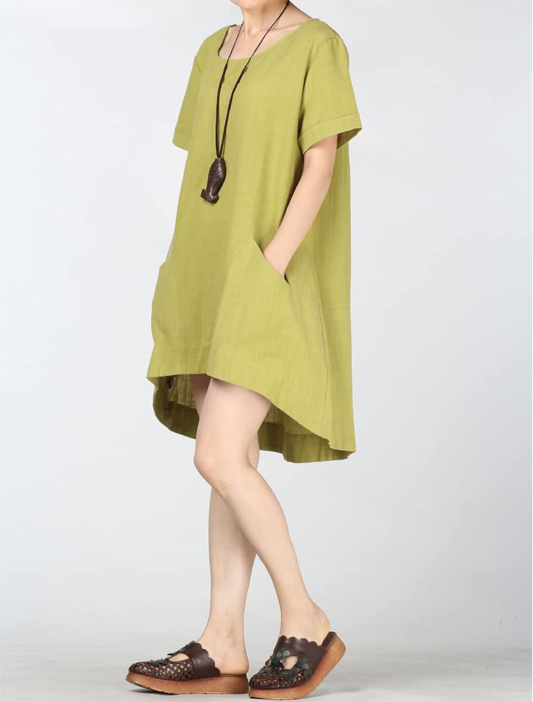 Minibee Women's Cotton Linen Short Sleeve Tunic/Top Tees (XXL, Chartreuse) - Image 2